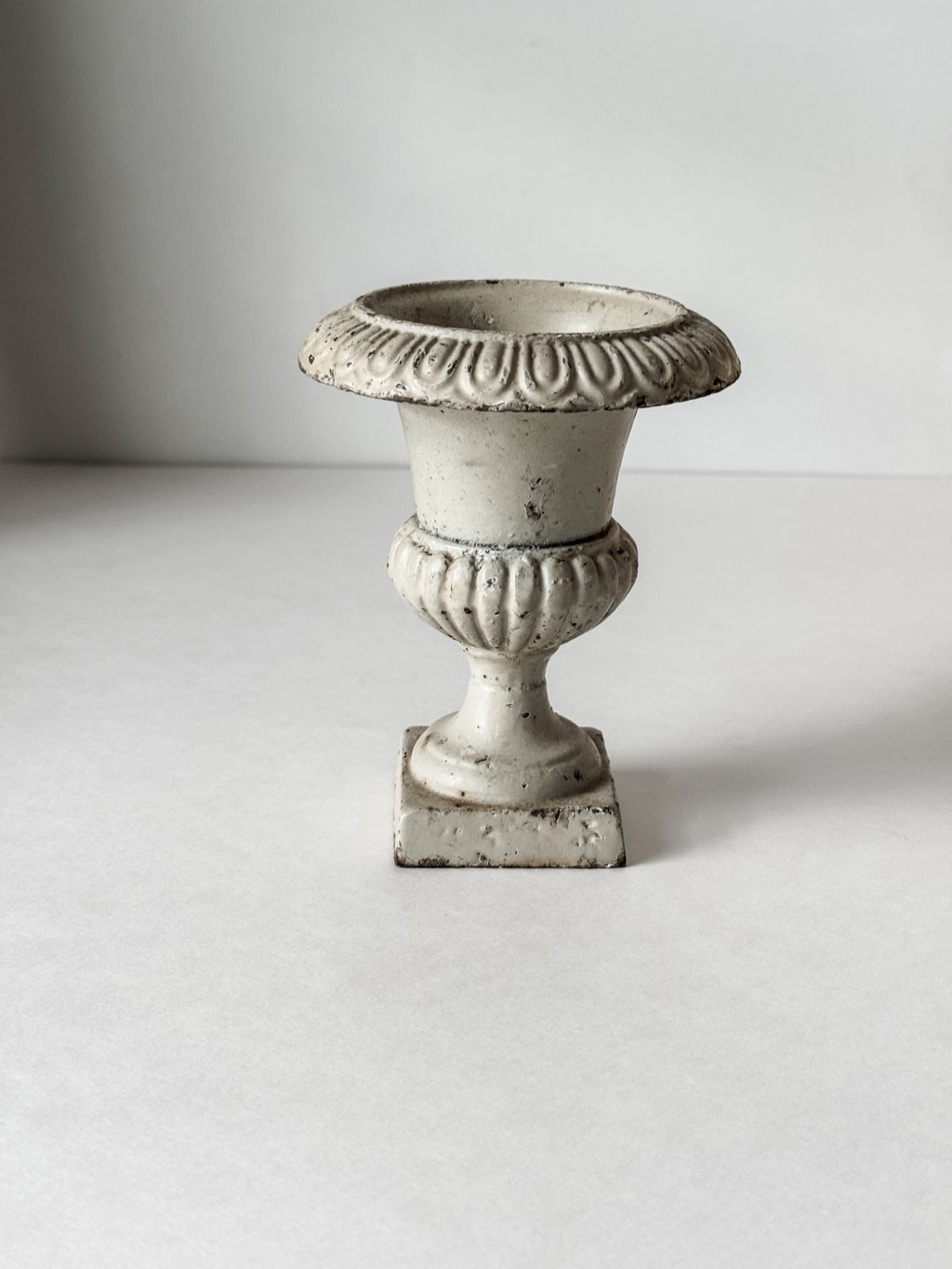 Vintage Chippy White Cast Iron Urn