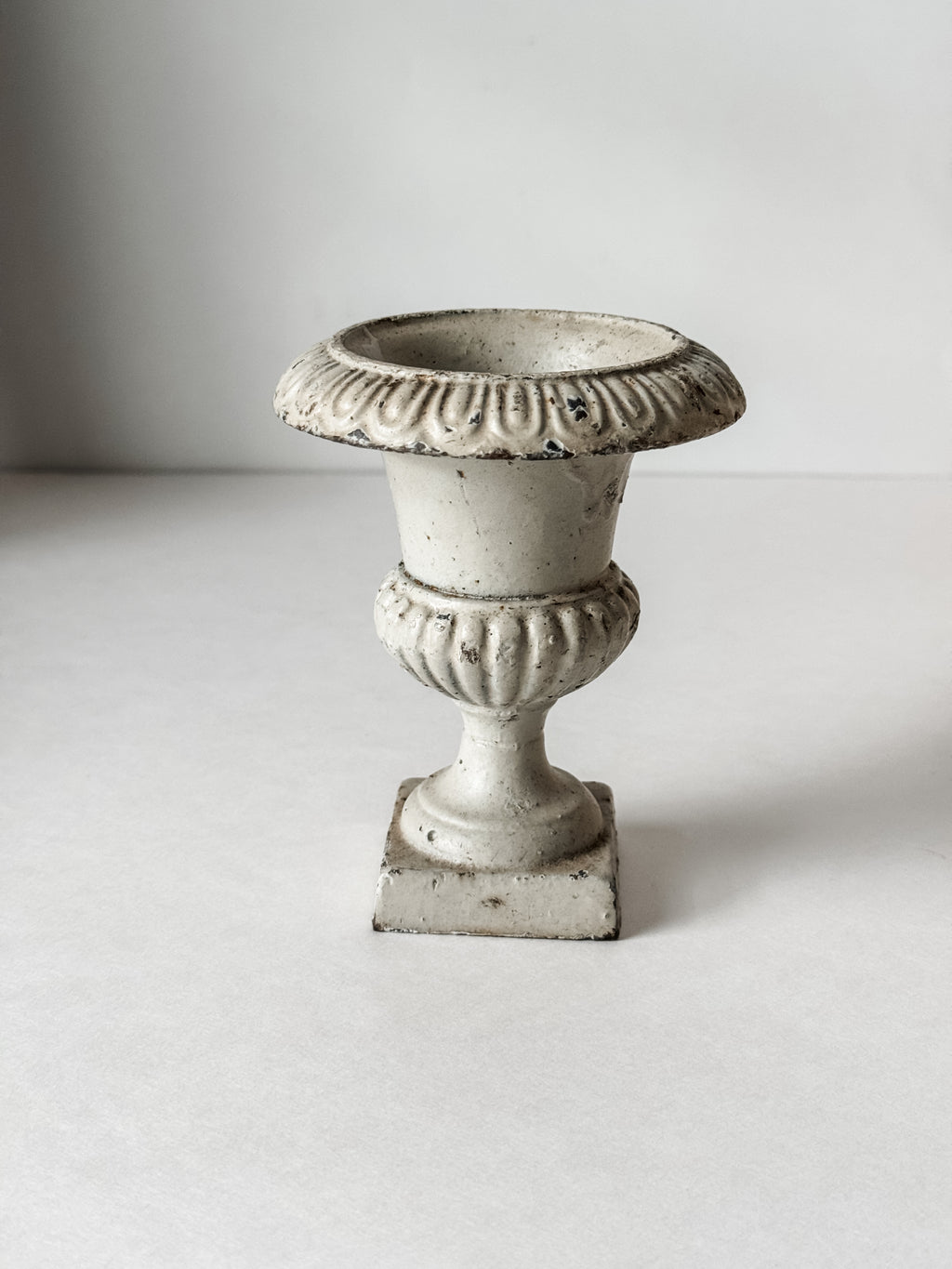 Vintage Chippy White Cast Iron Urn