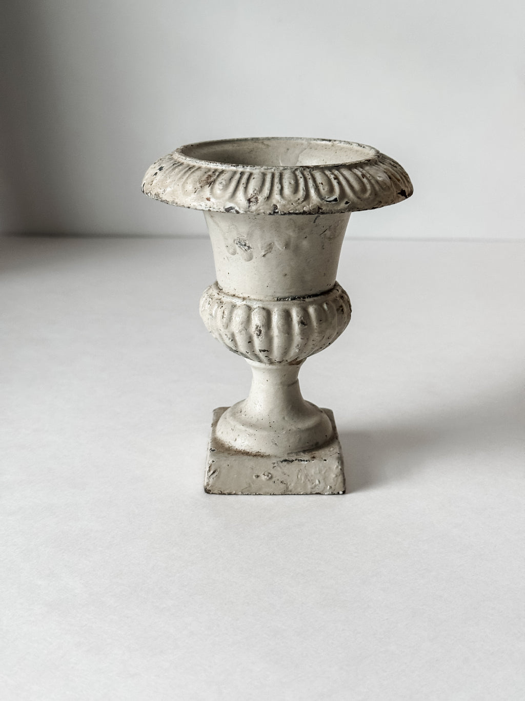 Vintage Chippy White Cast Iron Urn