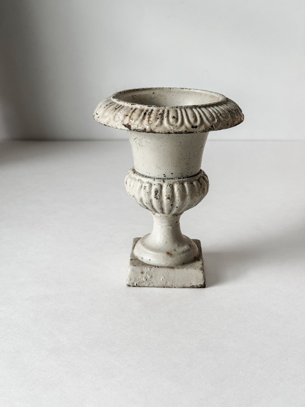 Vintage Chippy White Cast Iron Urn