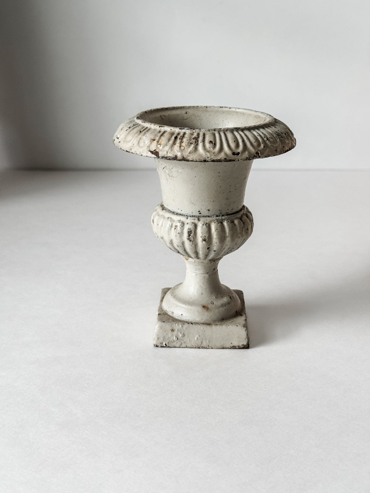 Vintage Chippy White Cast Iron Urn