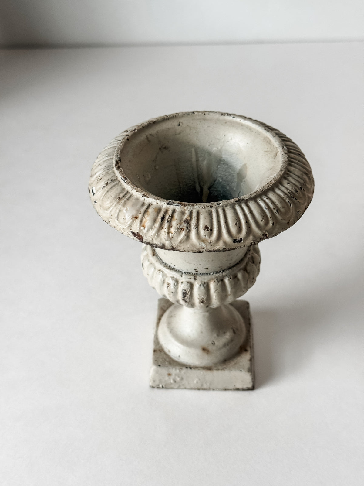Vintage Chippy White Cast Iron Urn