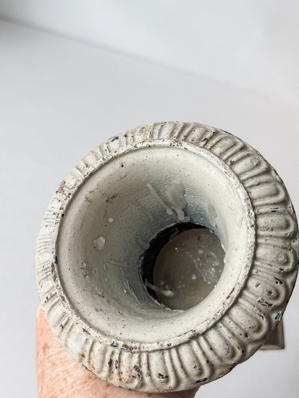 Vintage Chippy White Cast Iron Urn