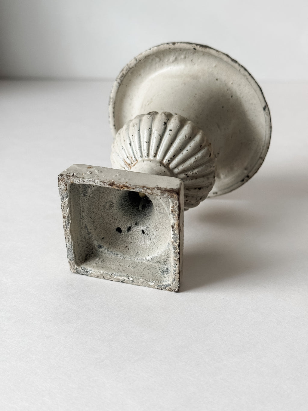 Vintage Chippy White Cast Iron Urn