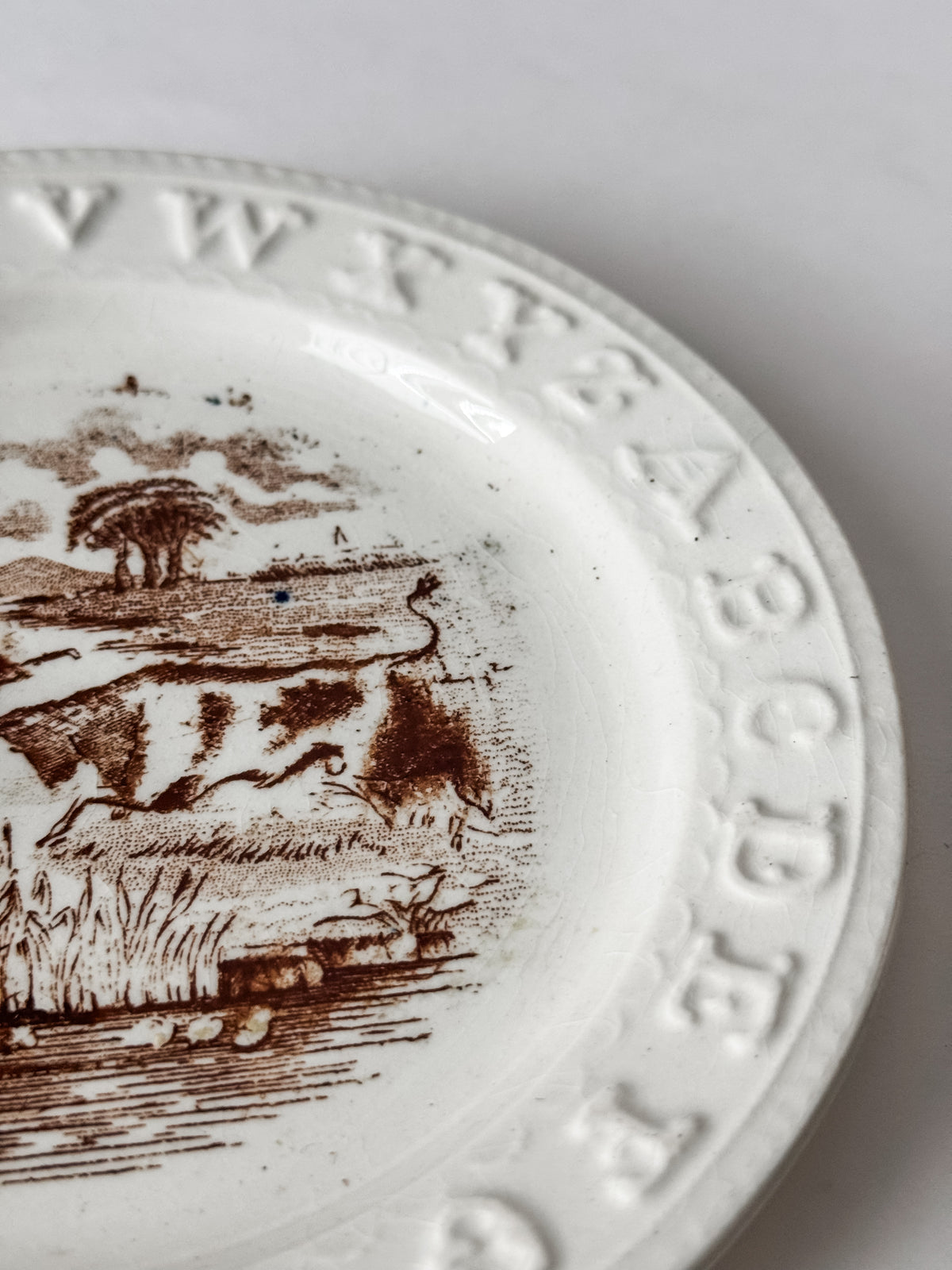 Antique Ironstone Transferware Child's Alphabet Plate