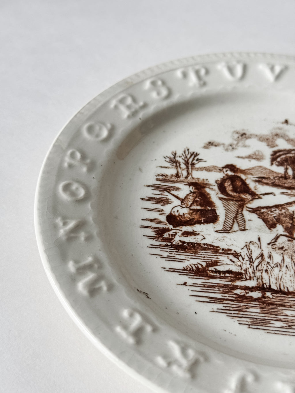 Antique Ironstone Transferware Child's Alphabet Plate