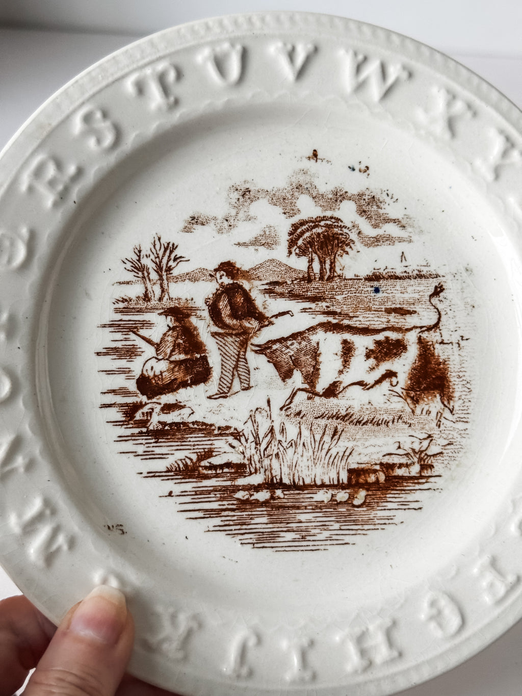 Antique Ironstone Transferware Child's Alphabet Plate