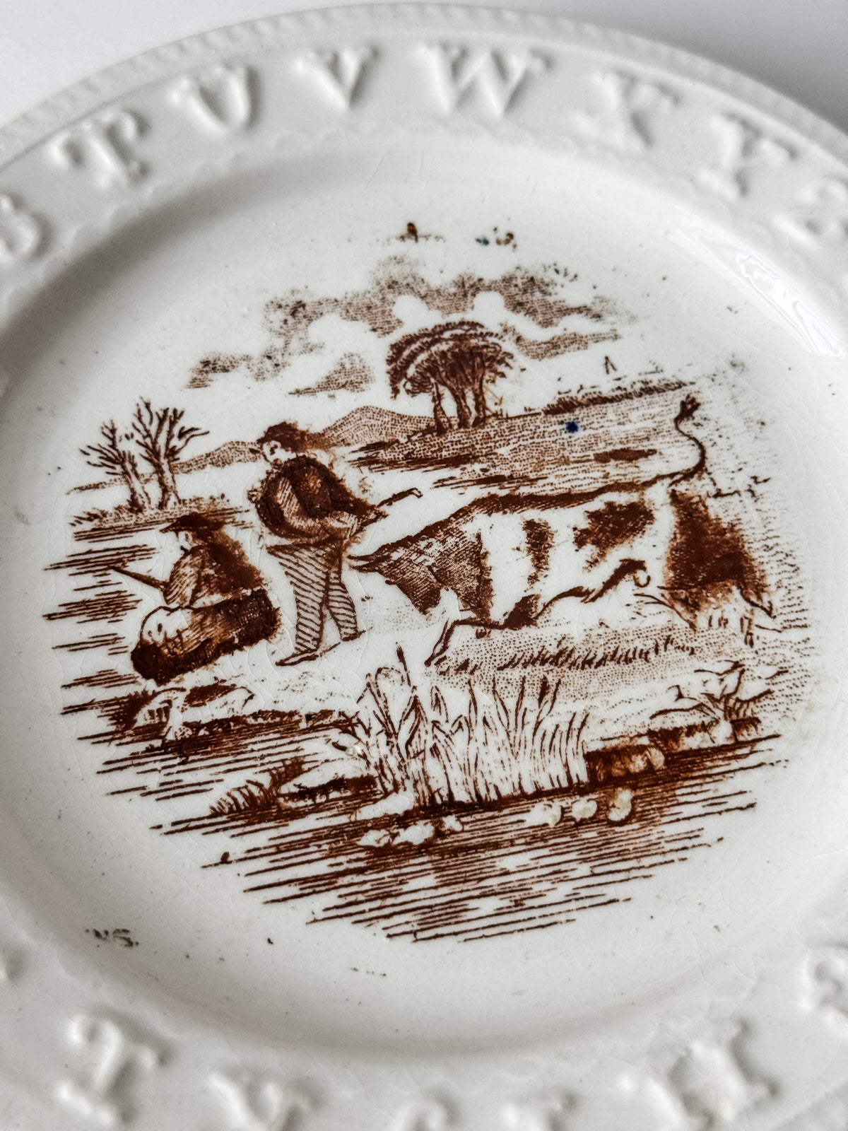 Antique Ironstone Transferware Child's Alphabet Plate