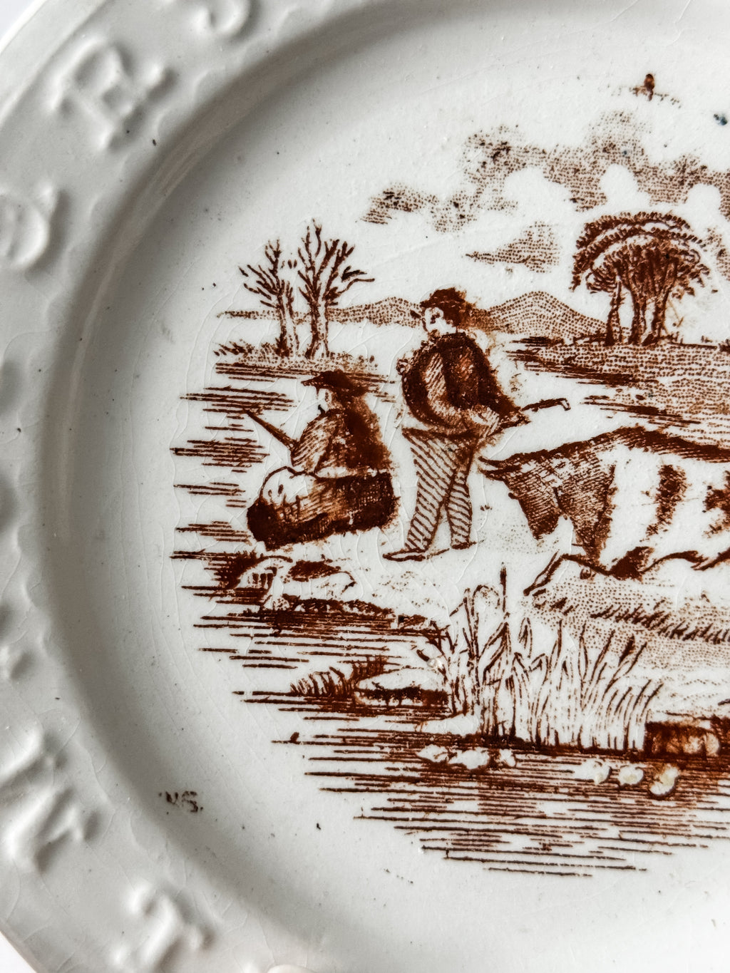 Antique Ironstone Transferware Child's Alphabet Plate