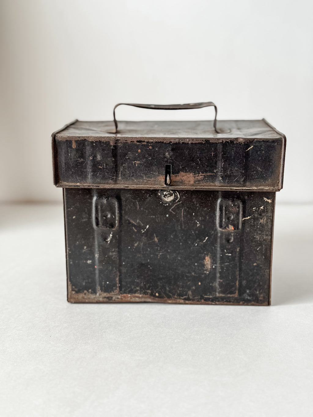 Antique Tin Black Lunchbox With Stenciled Initials