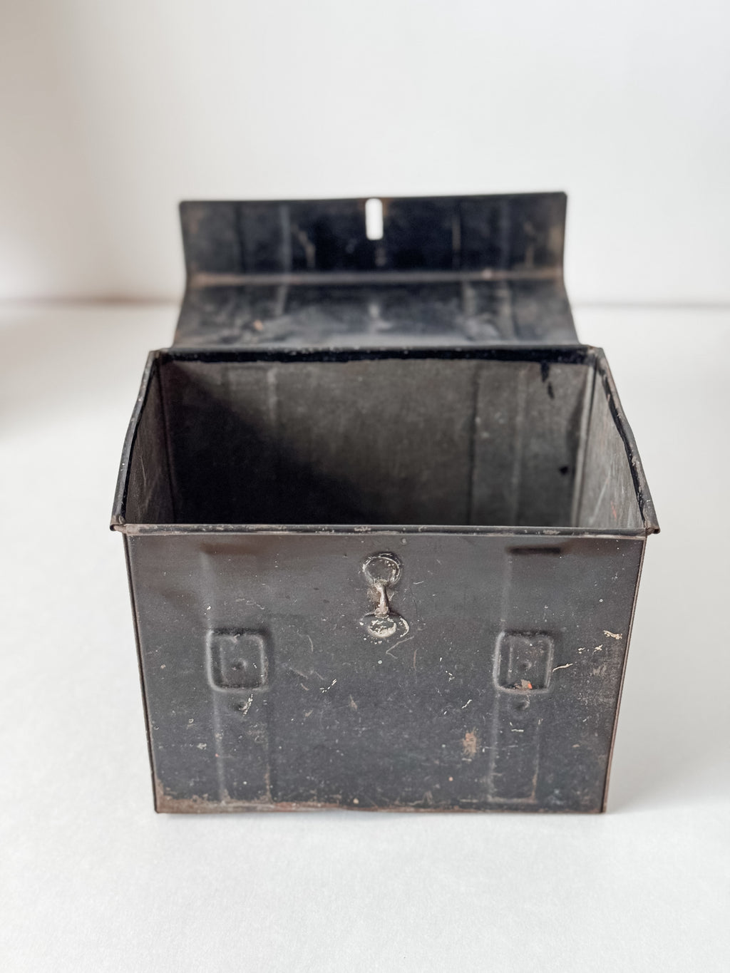 Antique Tin Black Lunchbox With Stenciled Initials