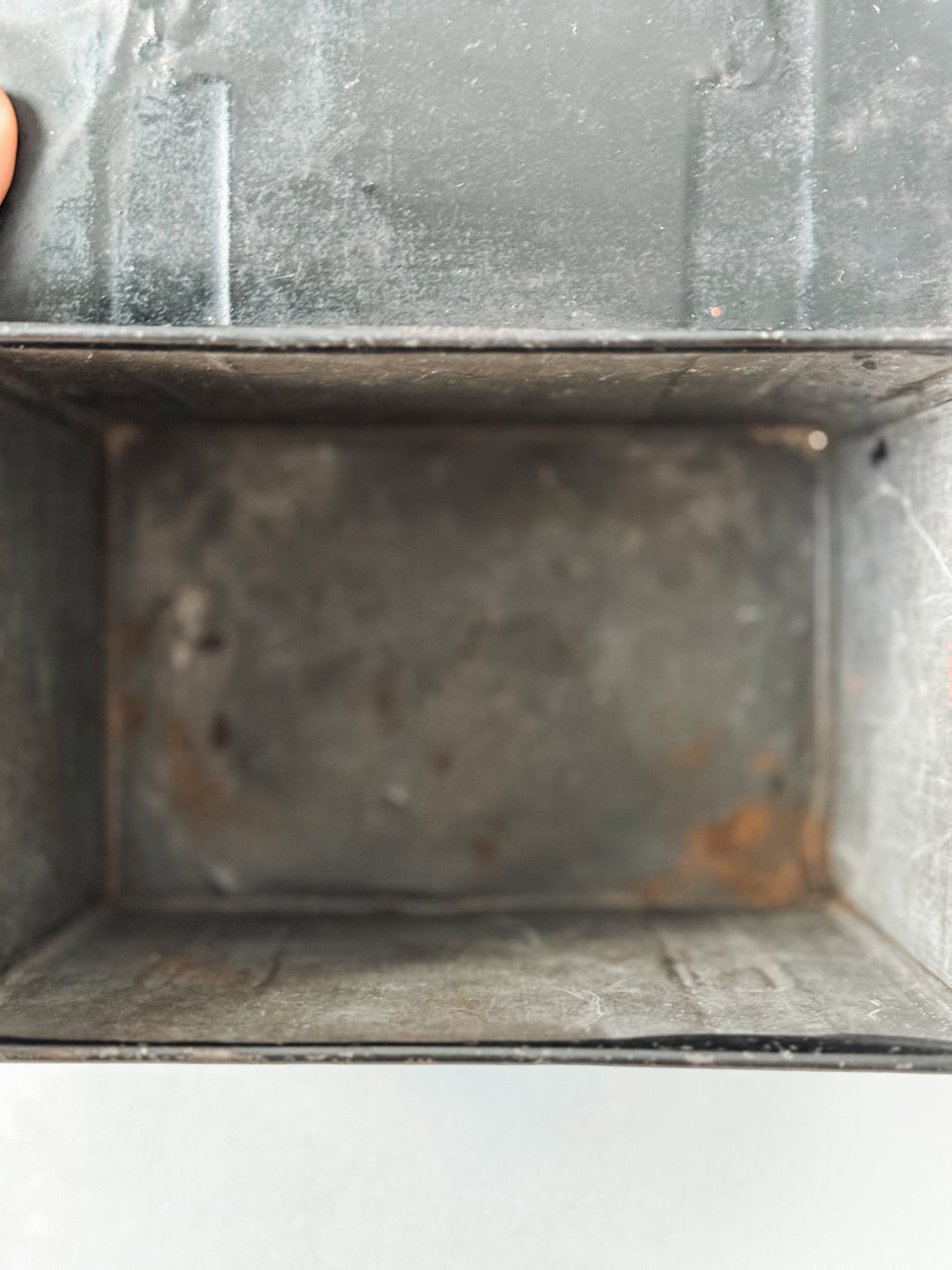 Antique Tin Black Lunchbox With Stenciled Initials