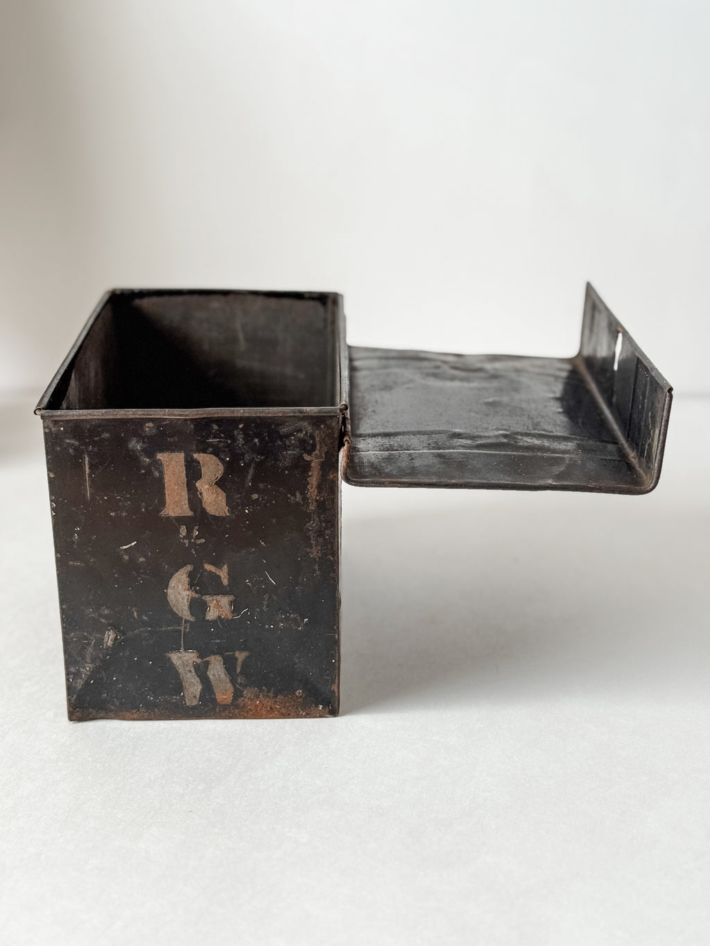 Antique Tin Black Lunchbox With Stenciled Initials