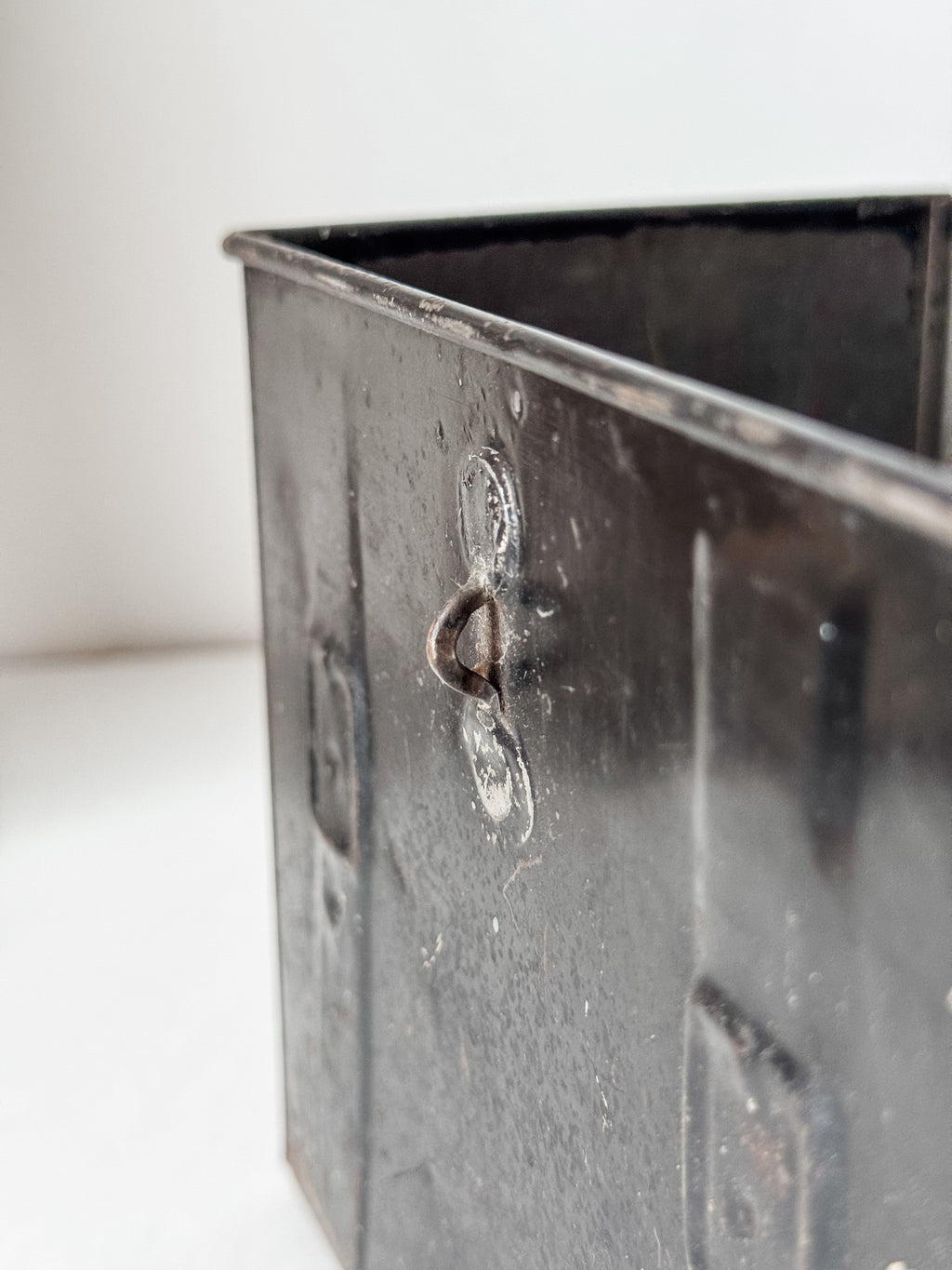 Antique Tin Black Lunchbox With Stenciled Initials