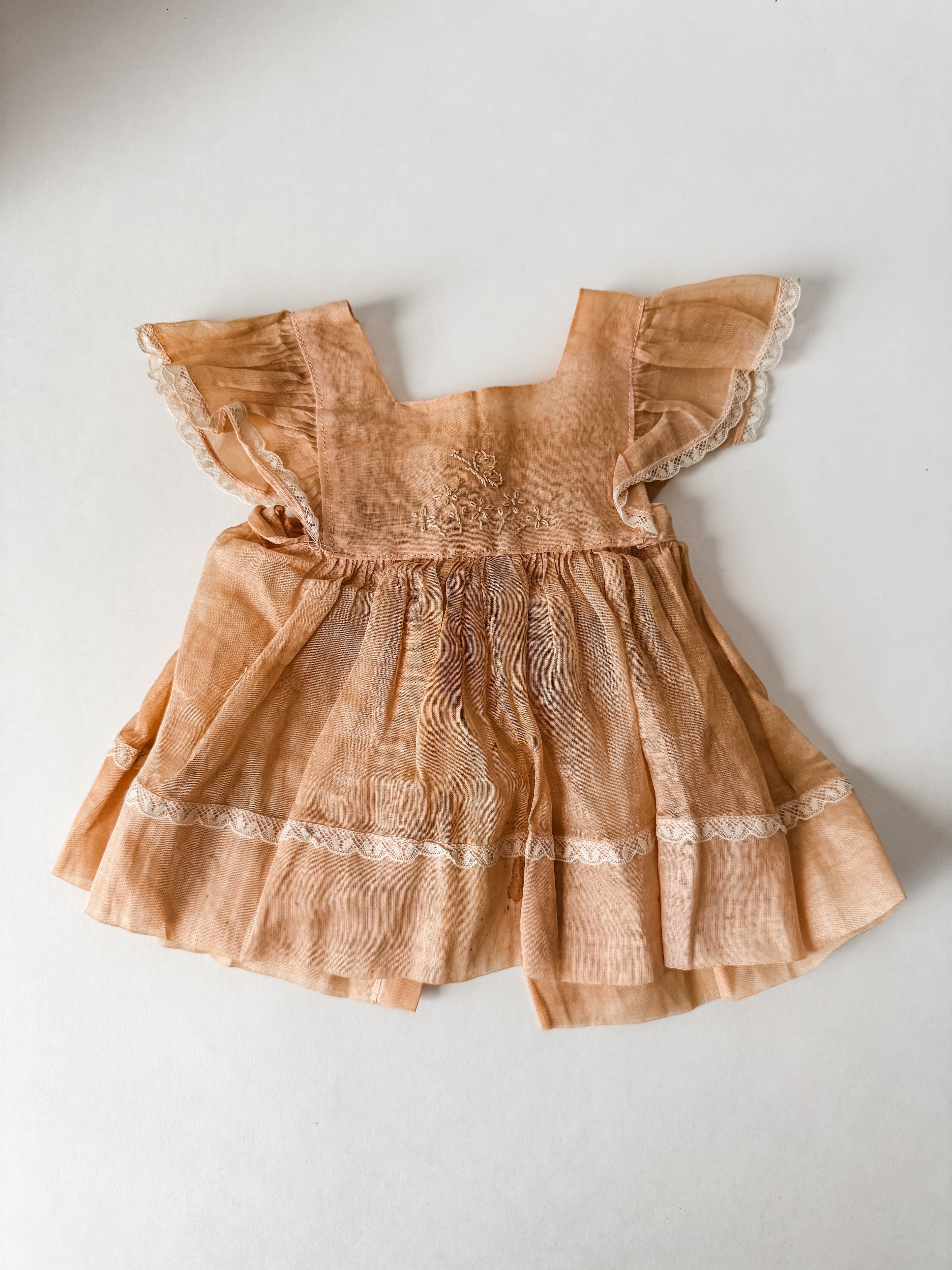 Antique Handmade Baby Dress With Buttons And Lace