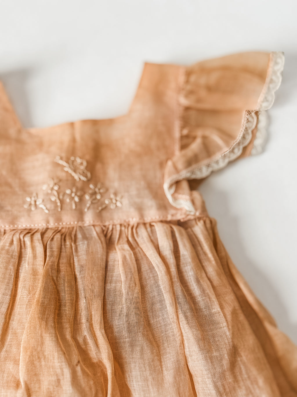 Antique Handmade Baby Dress With Buttons And Lace