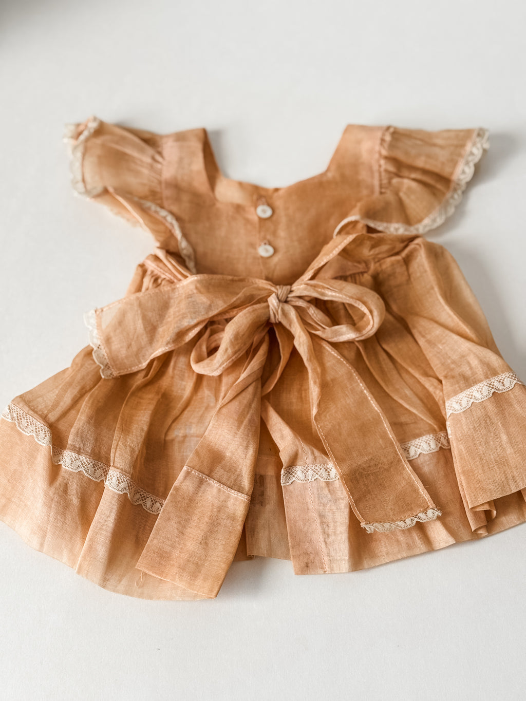 Antique Handmade Baby Dress With Buttons And Lace