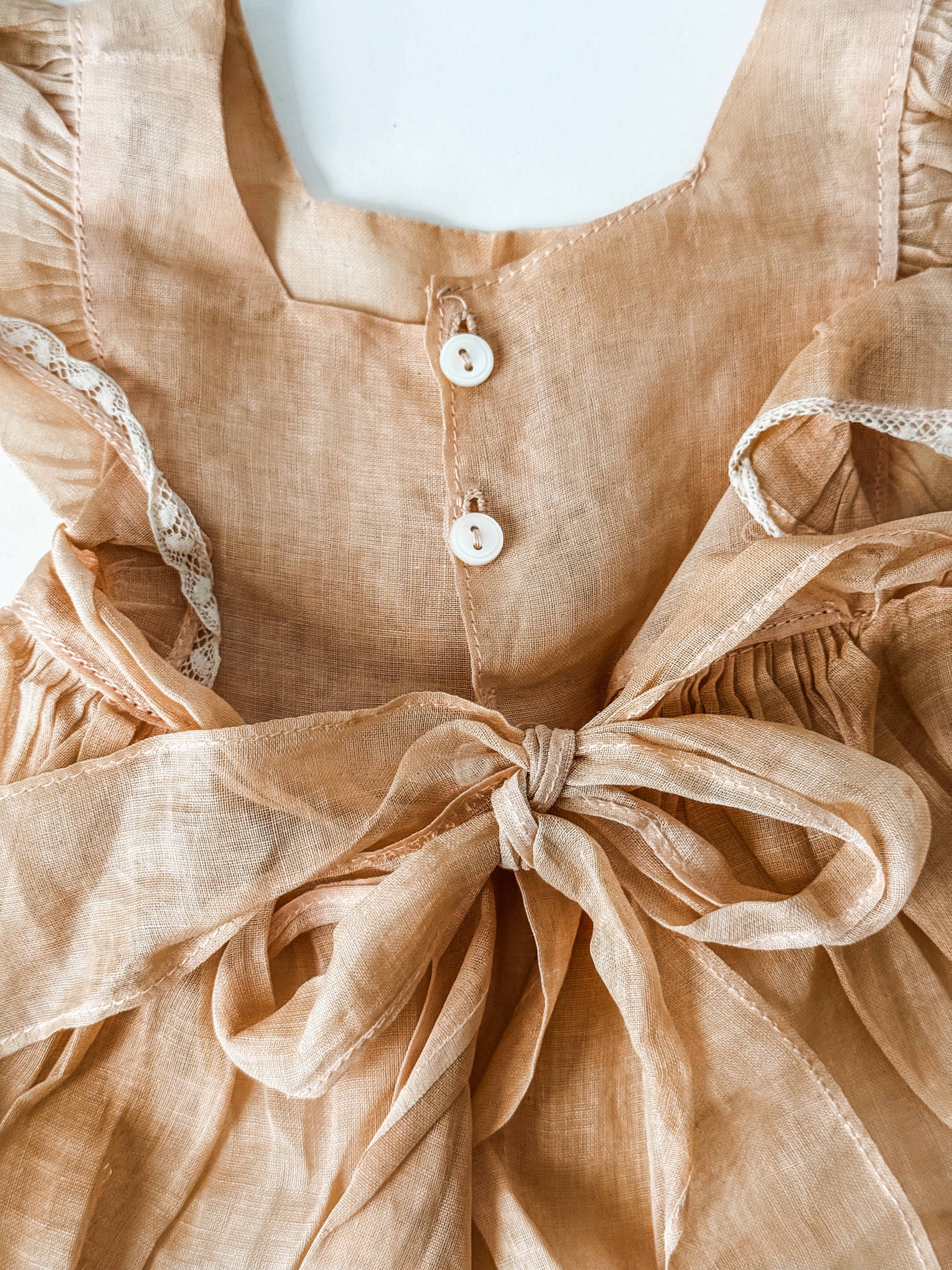 Antique Handmade Baby Dress With Buttons And Lace