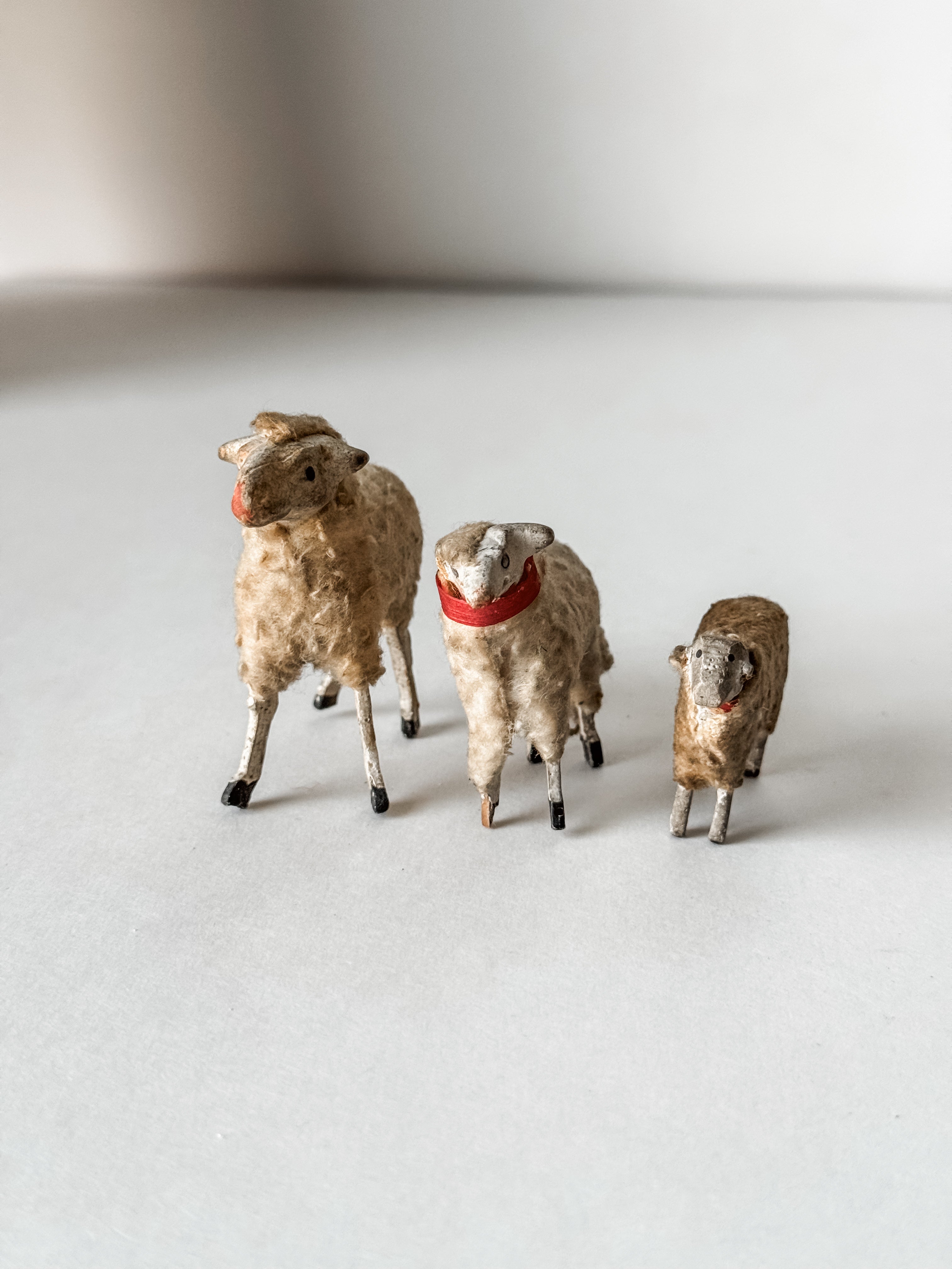 Set Of Three Antique Putz Sheep
