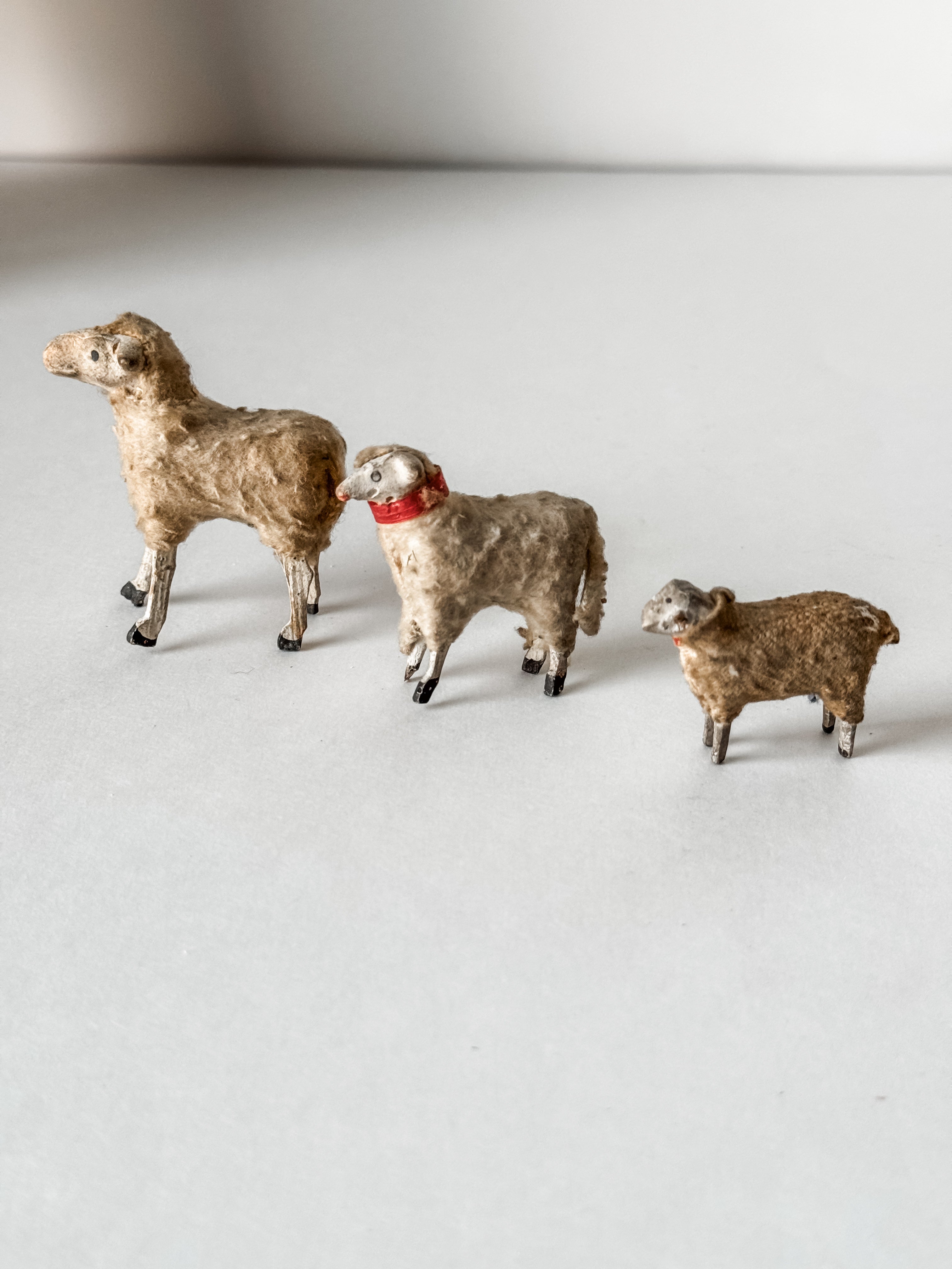 Set Of Three Antique Putz Sheep