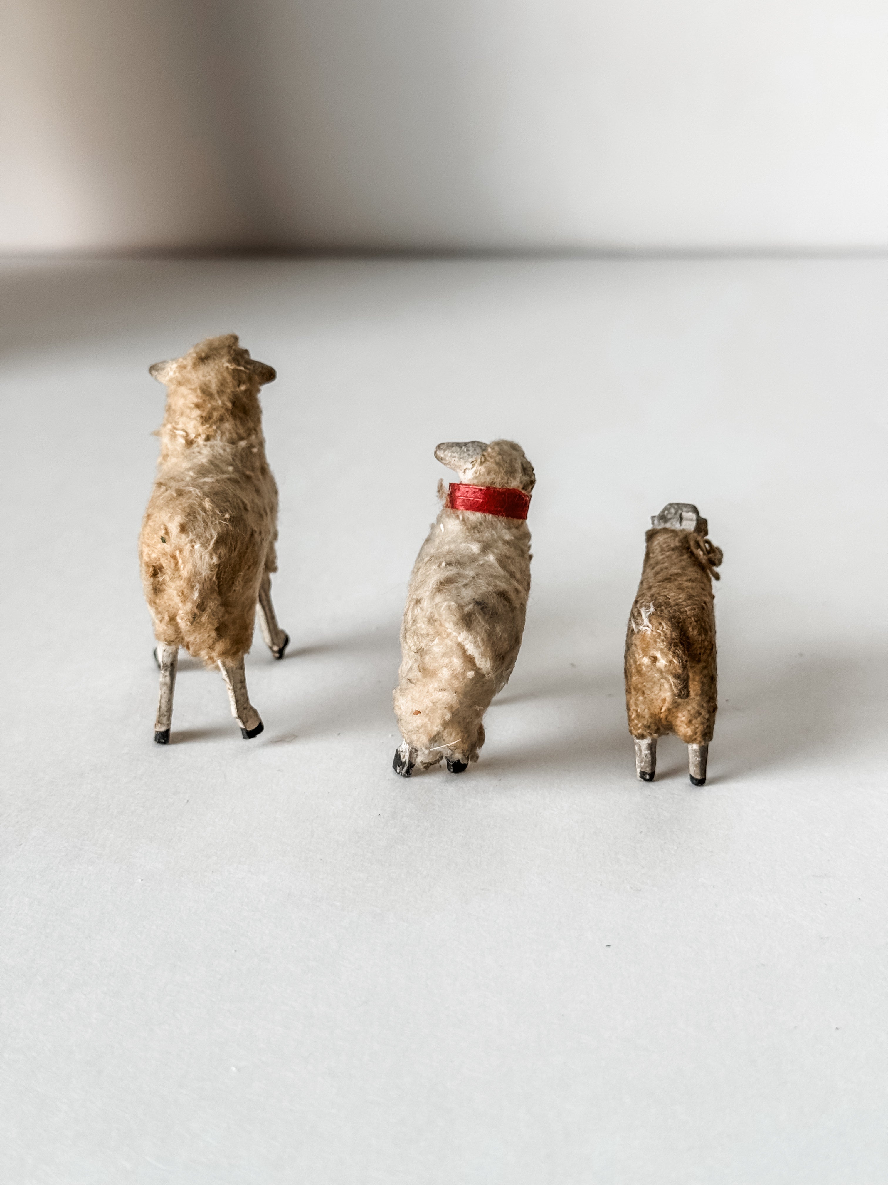 Set Of Three Antique Putz Sheep