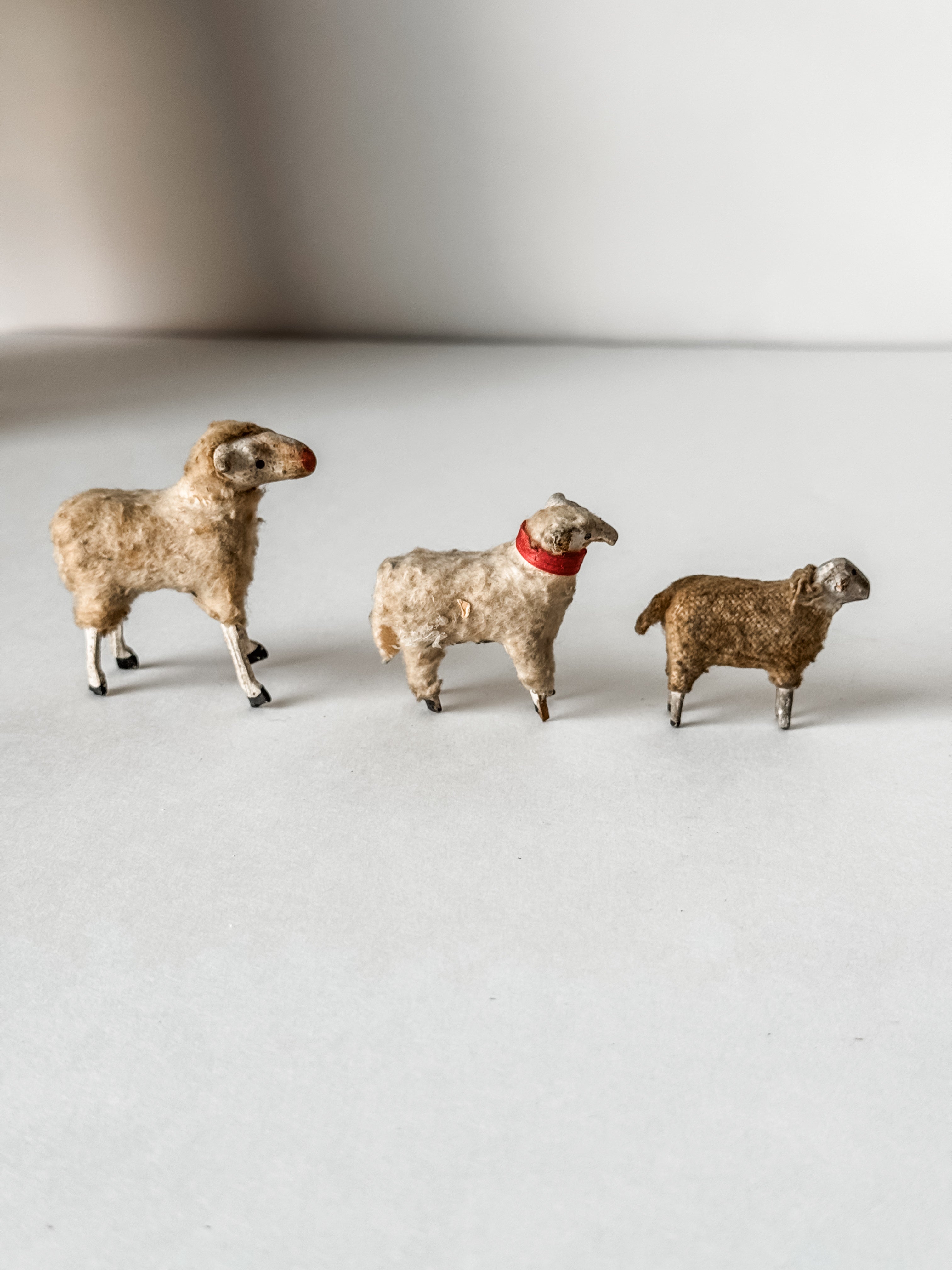 Set Of Three Antique Putz Sheep