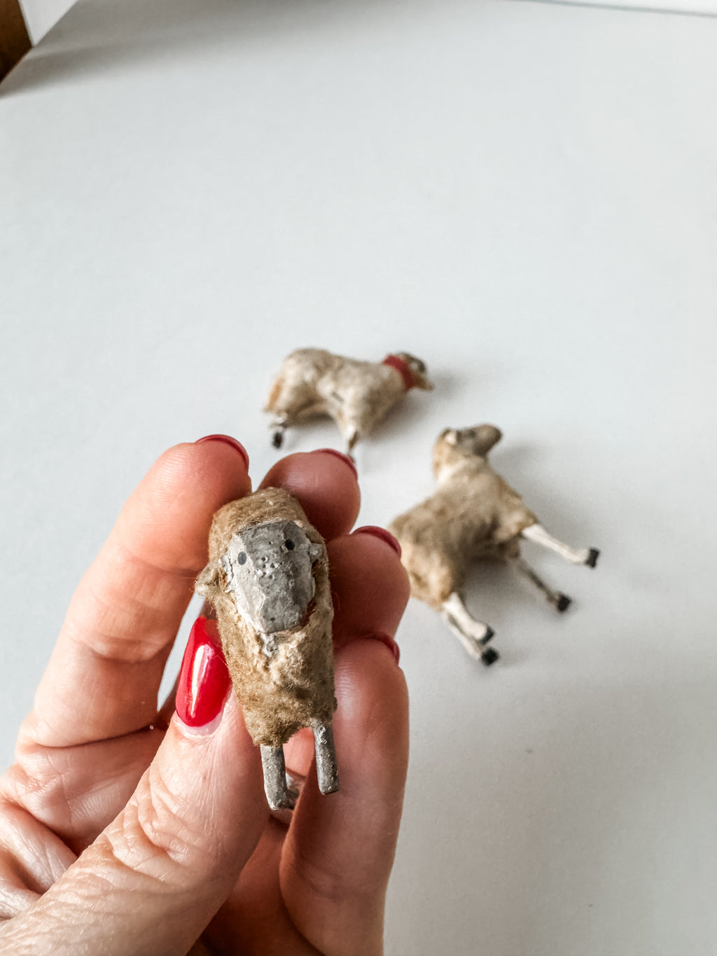 Set Of Three Antique Putz Sheep