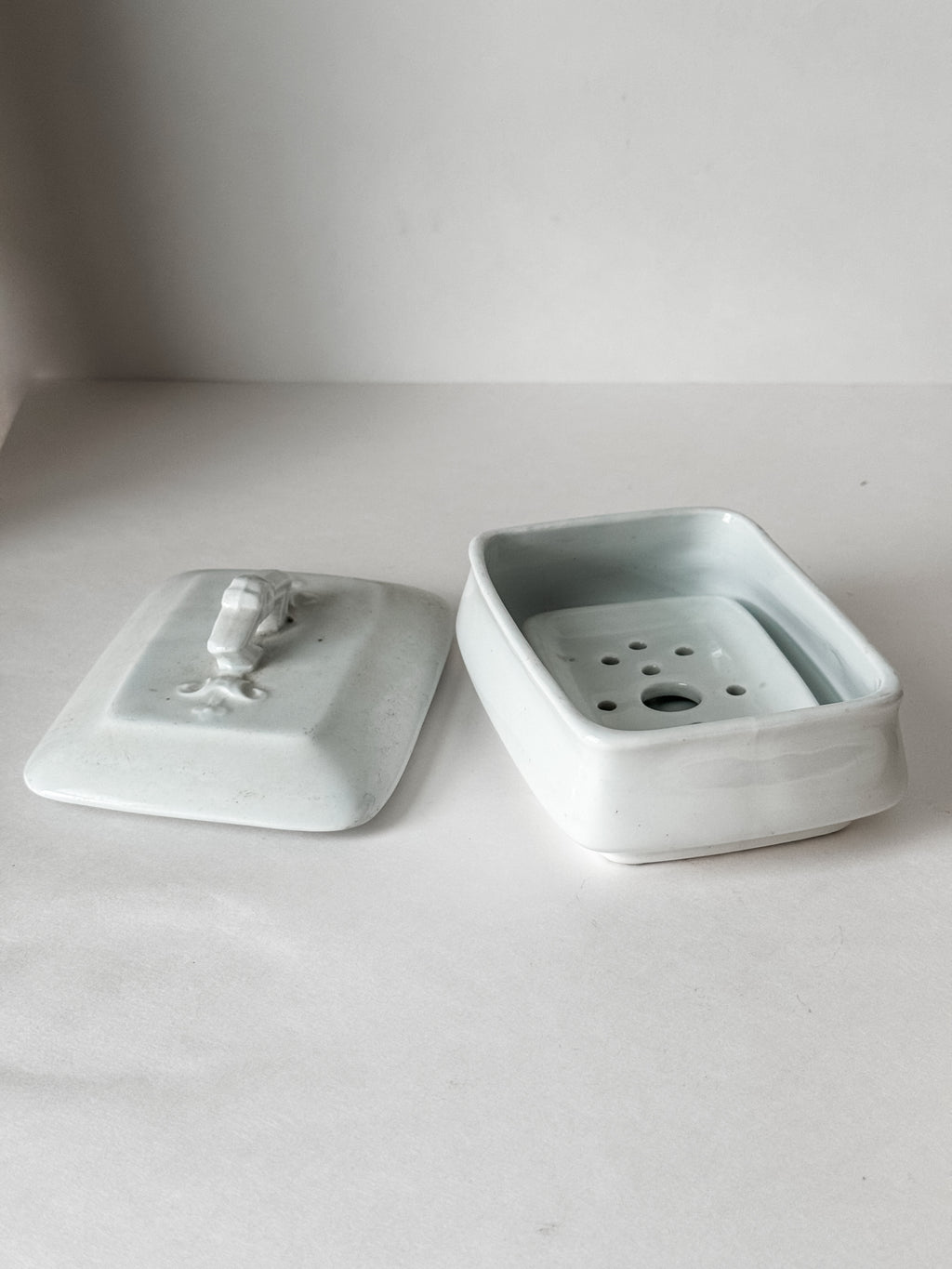 Antique English Ironstone Three Piece Soap Dish With Insert
