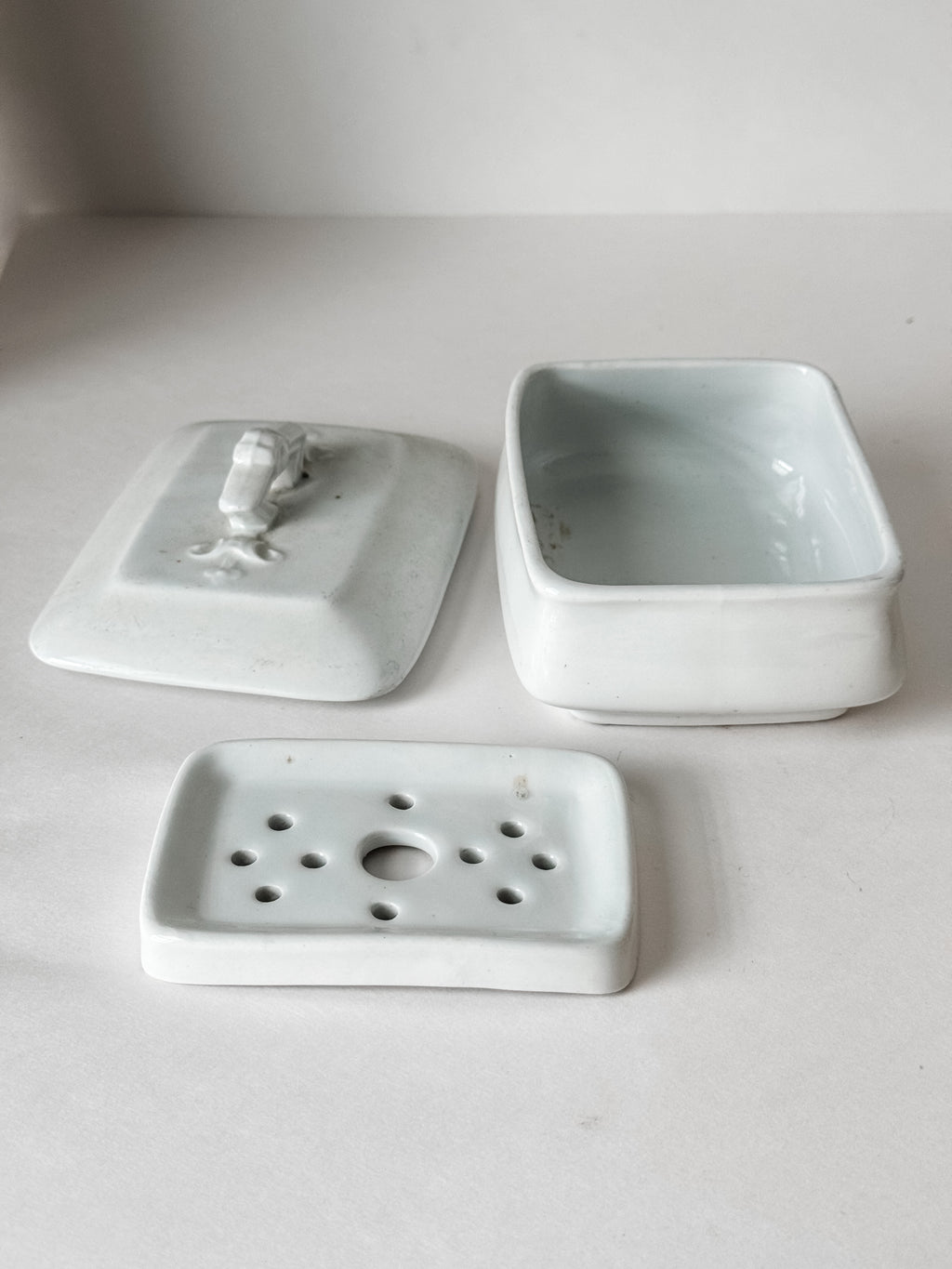 Antique English Ironstone Three Piece Soap Dish With Insert