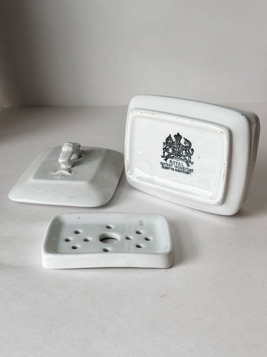Antique English Ironstone Three Piece Soap Dish With Insert