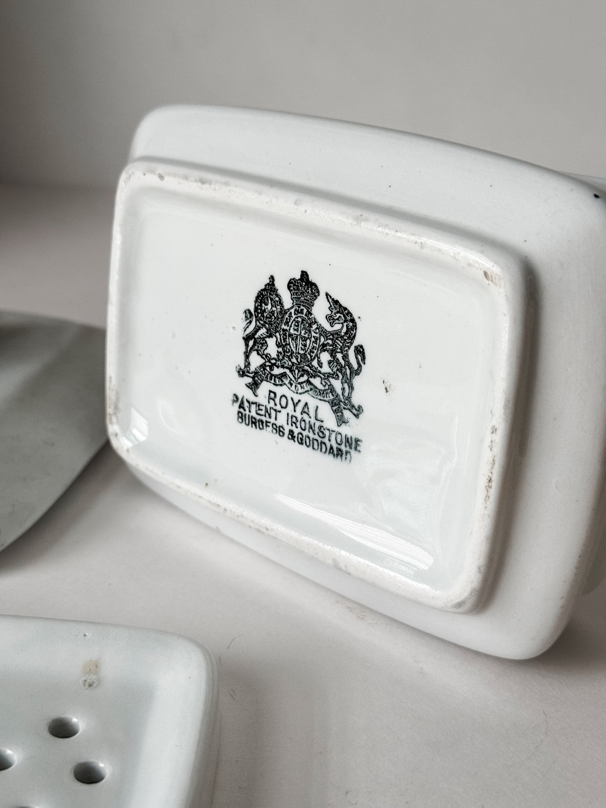 Antique English Ironstone Three Piece Soap Dish With Insert