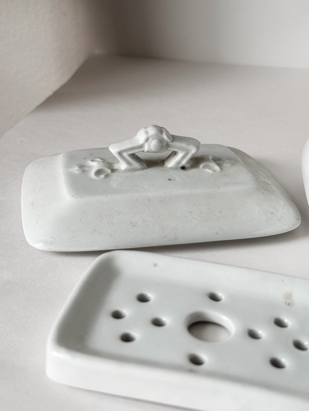 Antique English Ironstone Three Piece Soap Dish With Insert