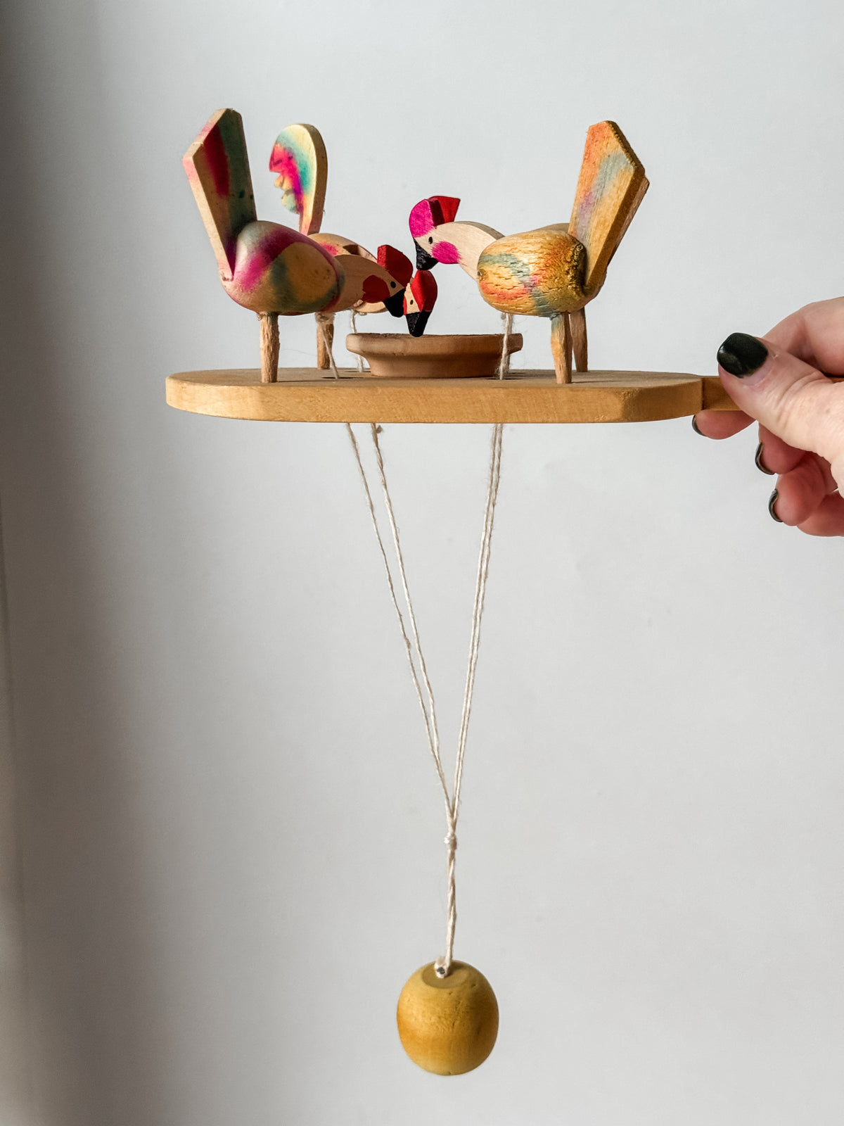 Vintage Folk Art Wood Hen Pecking Toy
