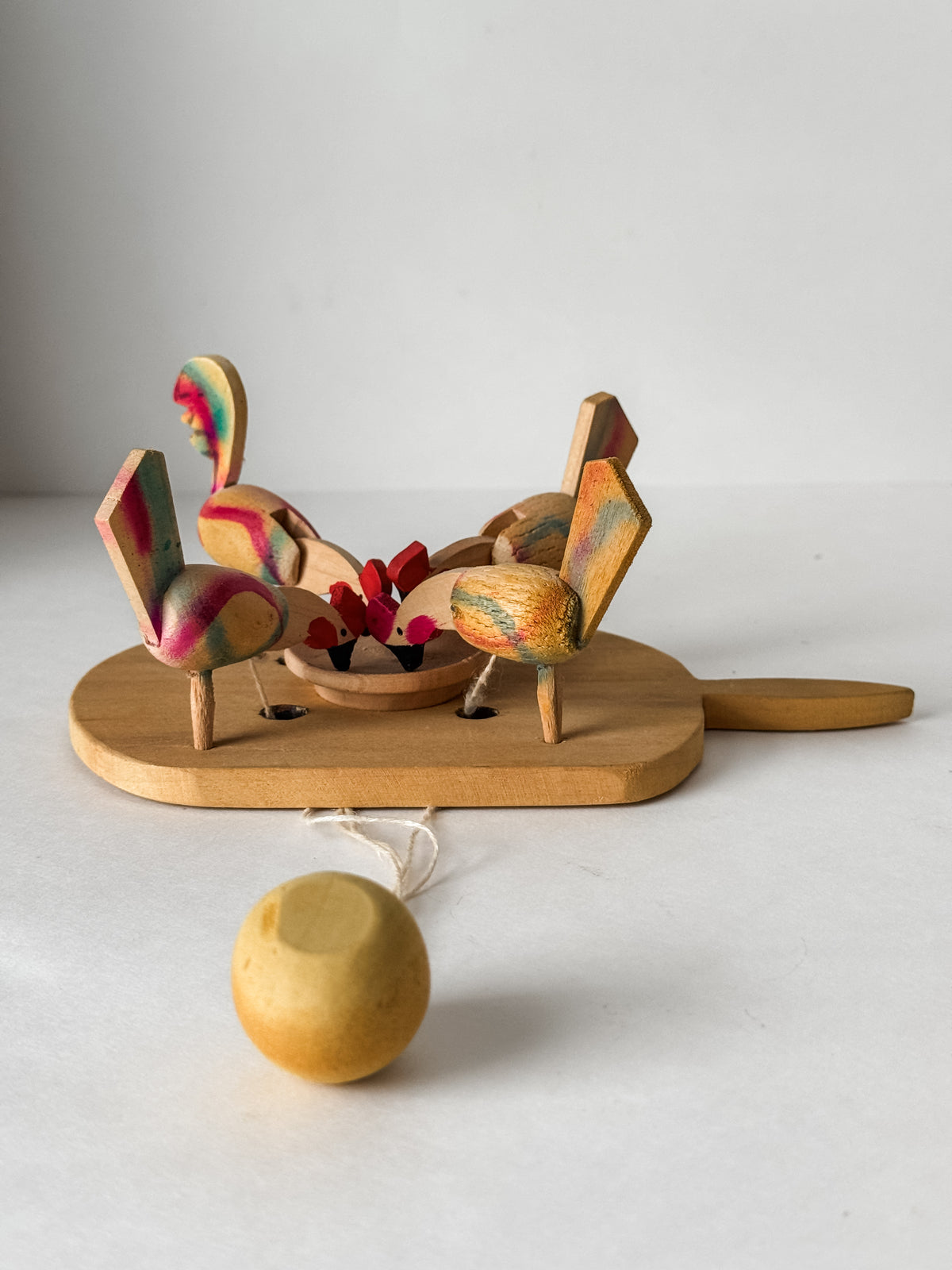 Vintage Folk Art Wood Hen Pecking Toy
