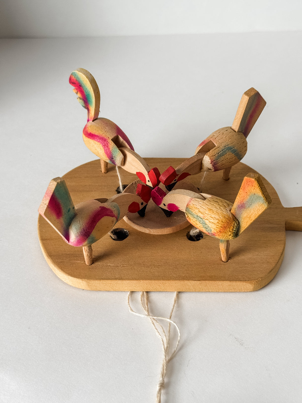 Vintage Folk Art Wood Hen Pecking Toy