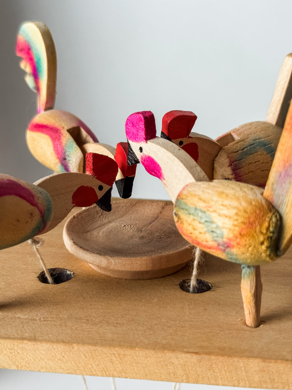 Vintage Folk Art Wood Hen Pecking Toy