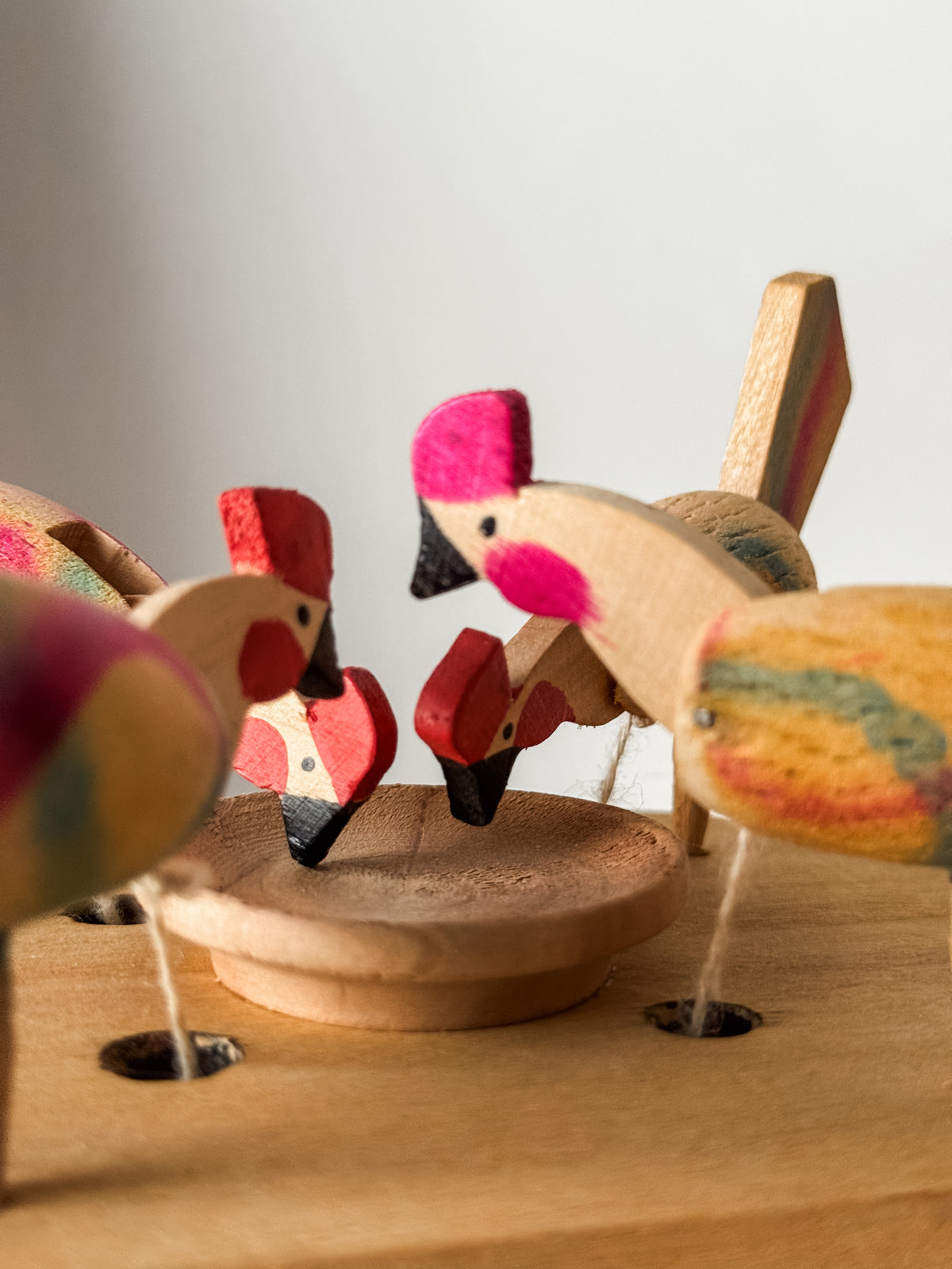 Vintage Folk Art Wood Hen Pecking Toy