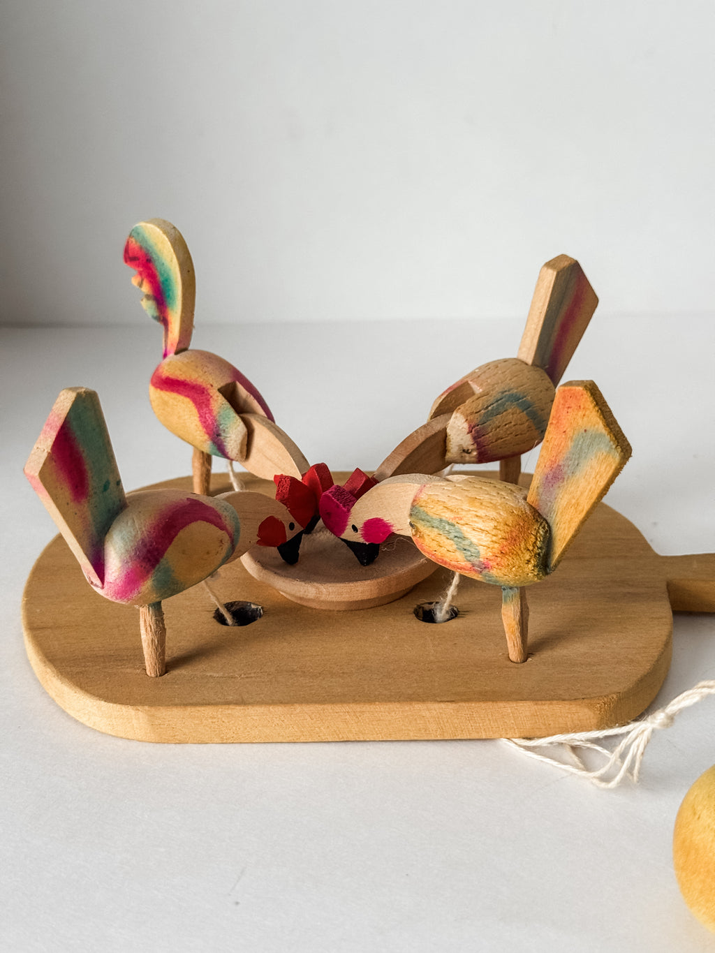 Vintage Folk Art Wood Hen Pecking Toy