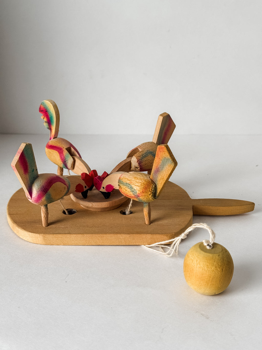 Vintage Folk Art Wood Hen Pecking Toy