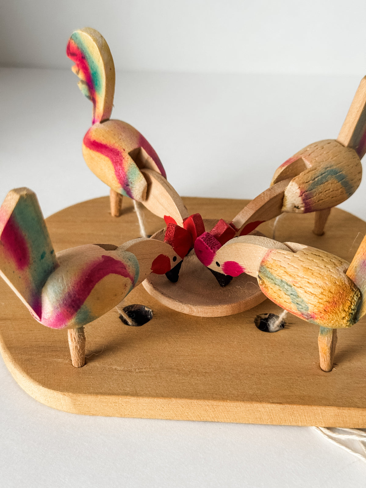 Vintage Folk Art Wood Hen Pecking Toy