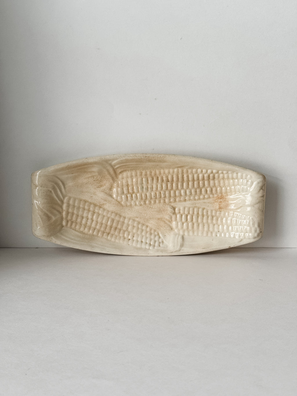Vintage Stained And Crazed Corn Dish