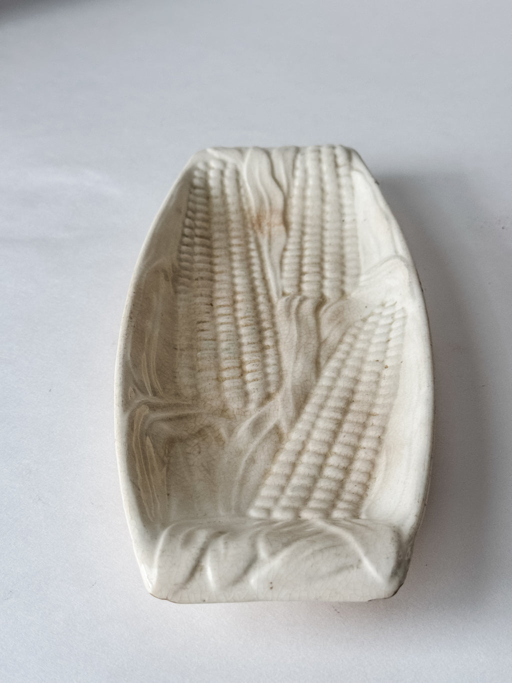 Vintage Stained And Crazed Corn Dish