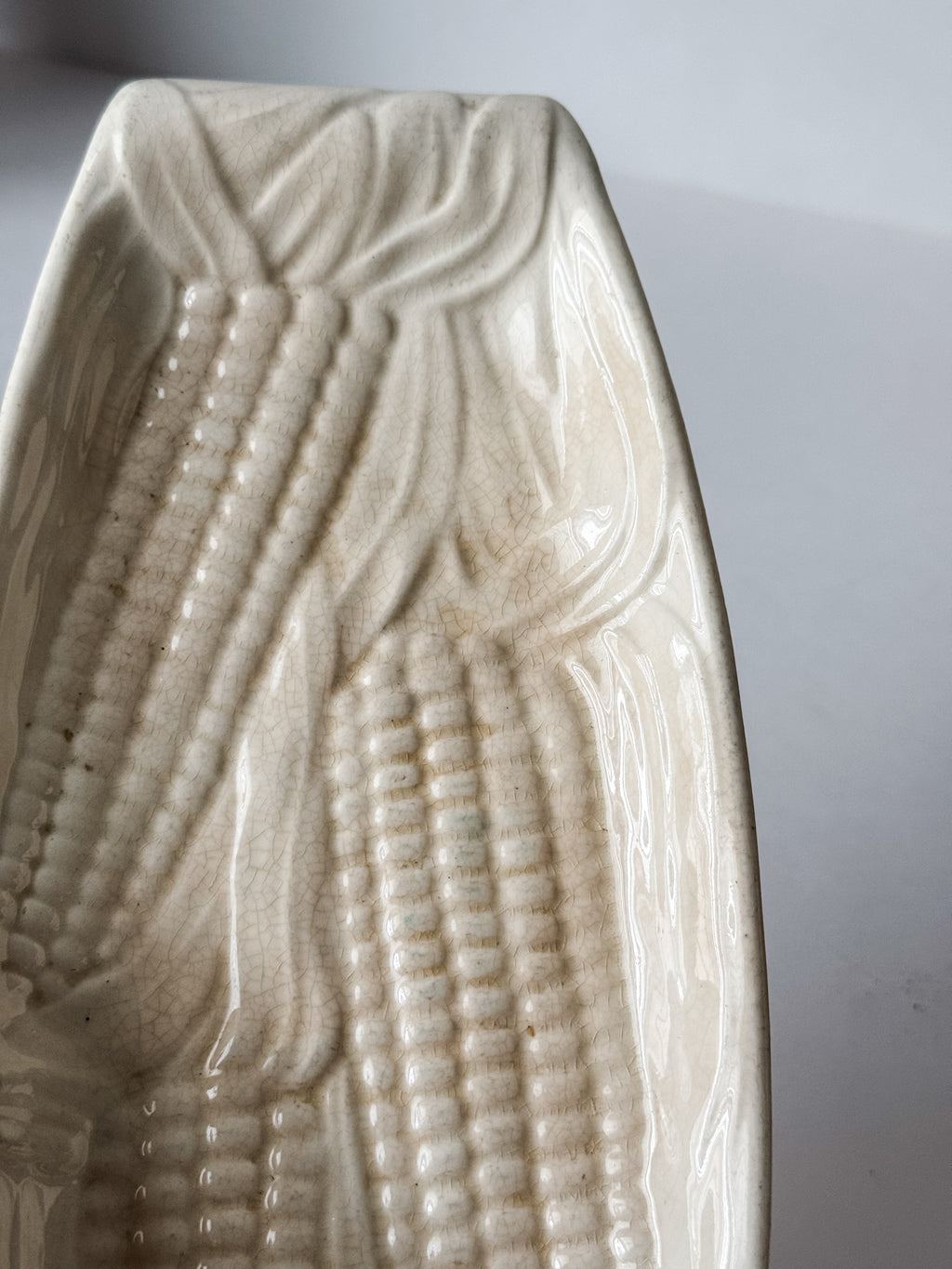 Vintage Stained And Crazed Corn Dish