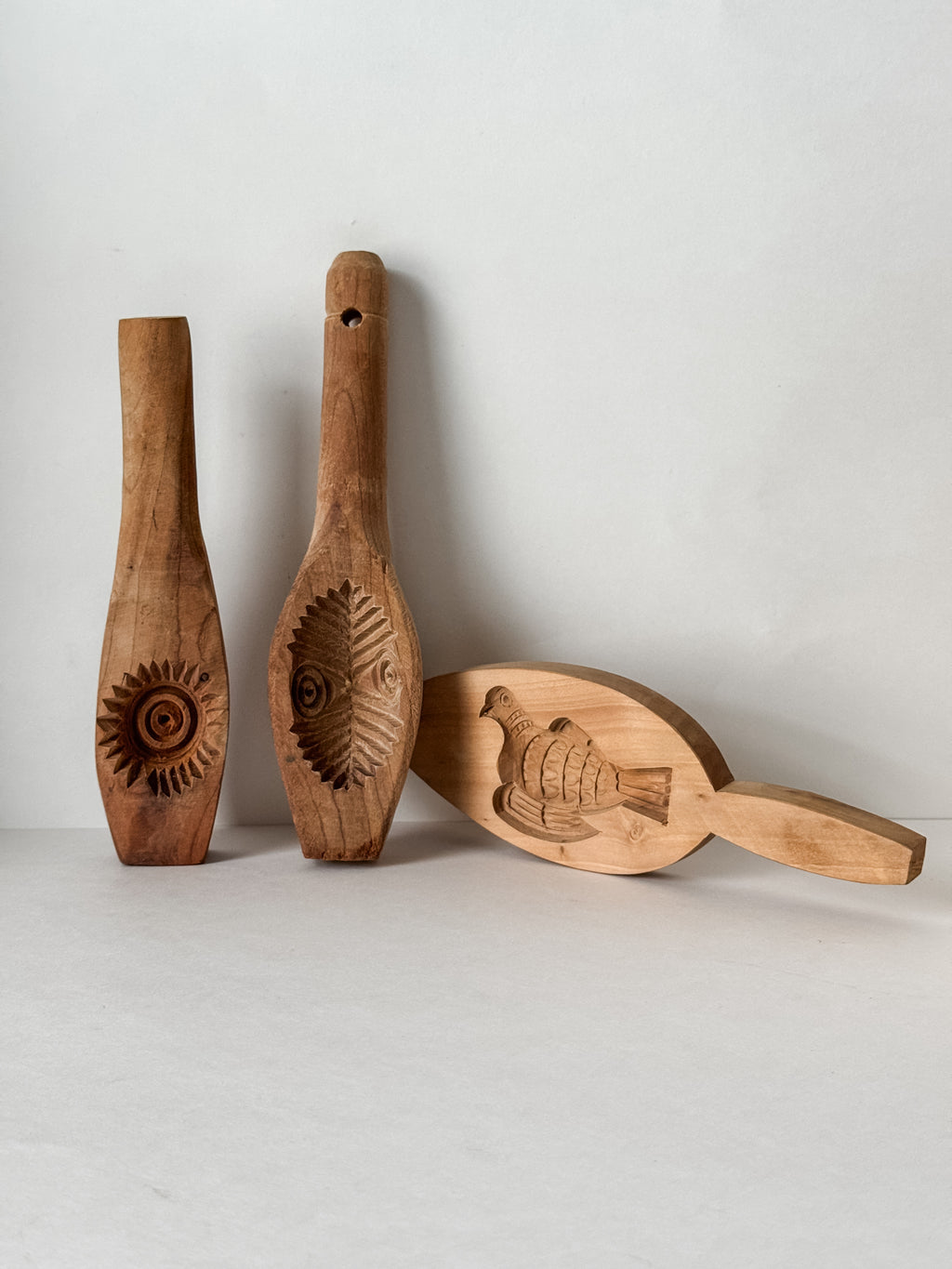 Instant Collection Of Three Primitive Vintage Carved Wood Molds