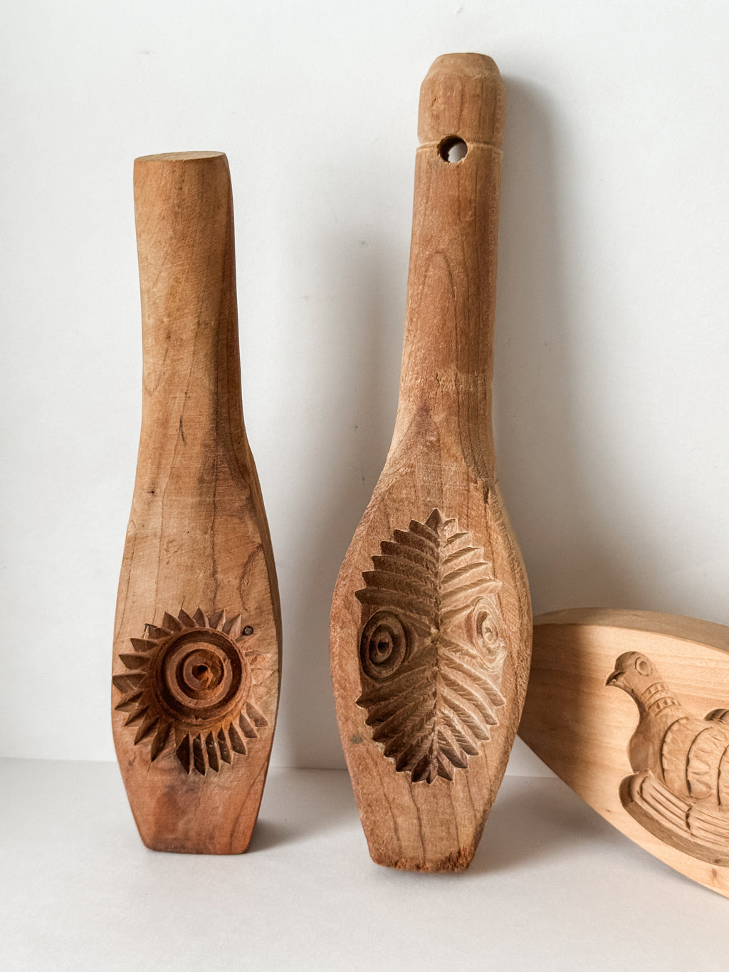 Instant Collection Of Three Primitive Vintage Carved Wood Molds