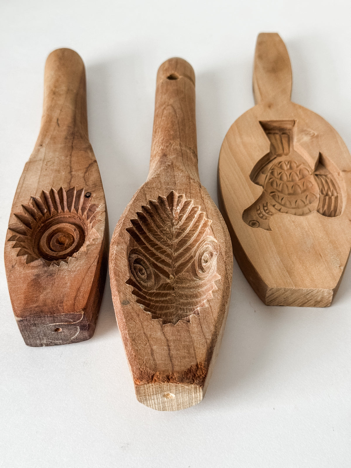 Instant Collection Of Three Primitive Vintage Carved Wood Molds