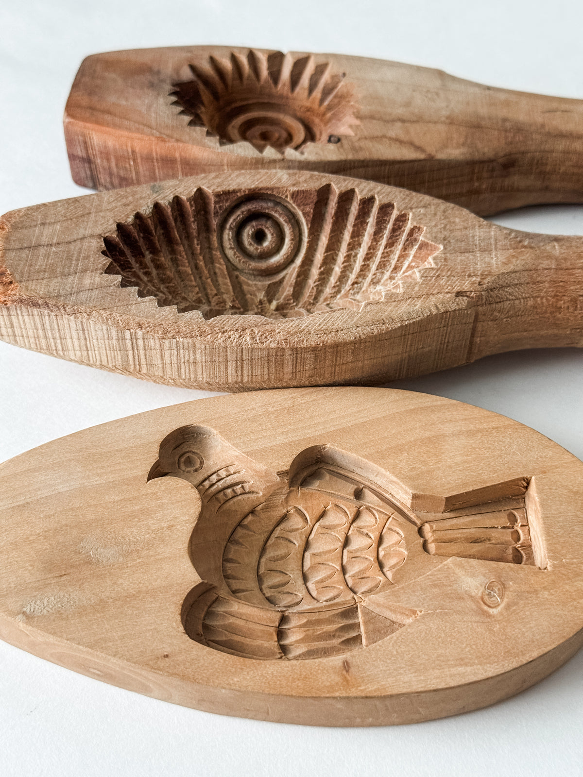 Instant Collection Of Three Primitive Vintage Carved Wood Molds