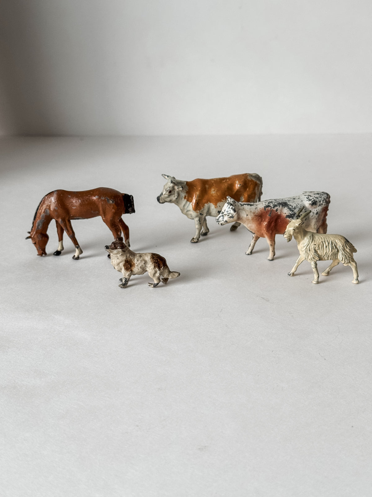 Antique English Lead Farm Animals Set Of Five Pieces