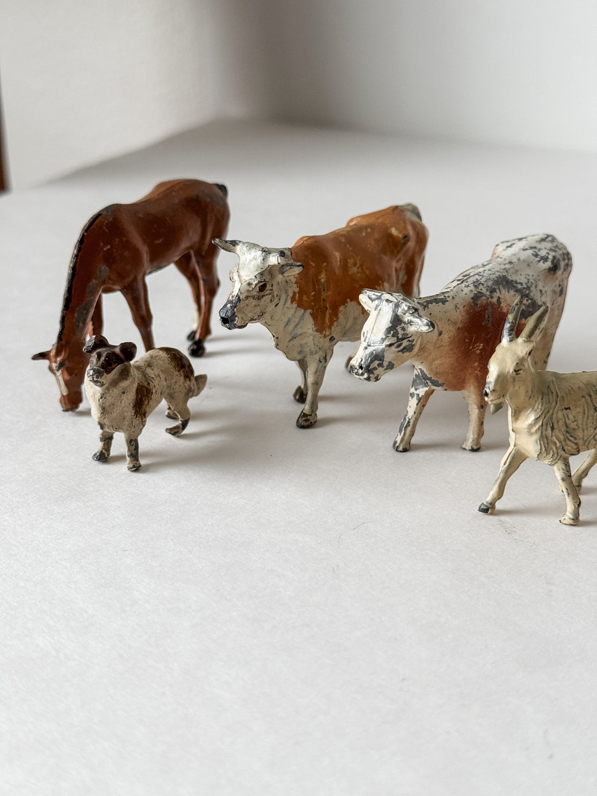 Antique English Lead Farm Animals Set Of Five Pieces