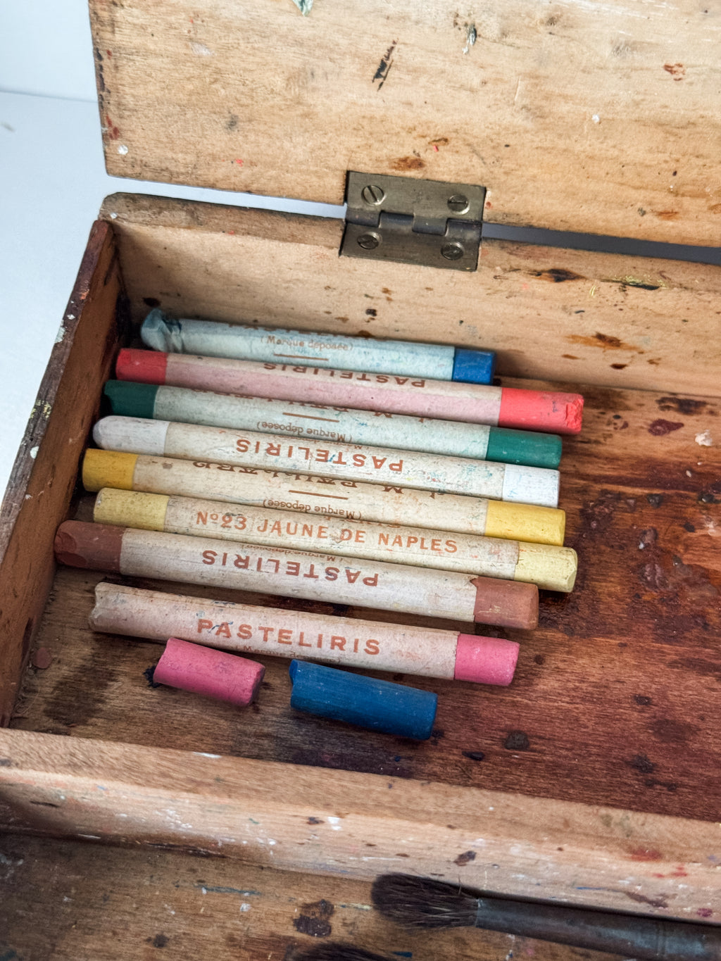 Vintage Parisian Wood Art Box With Contents